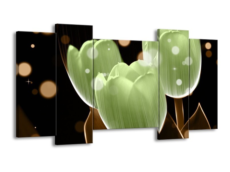 Canvas schilderij Tulp | Groen, Zwart | 120x65 5Luik