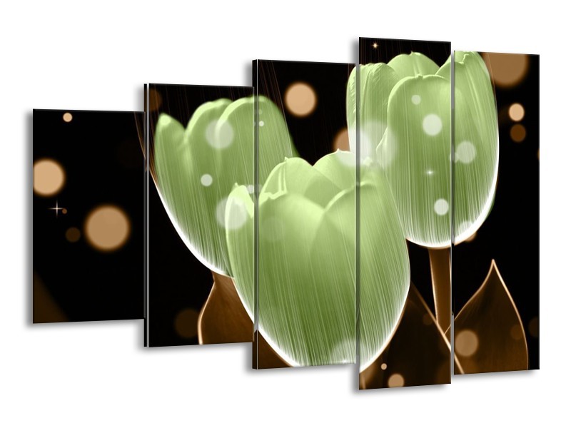 Canvas schilderij Tulp | Groen, Zwart | 150x100cm 5Luik
