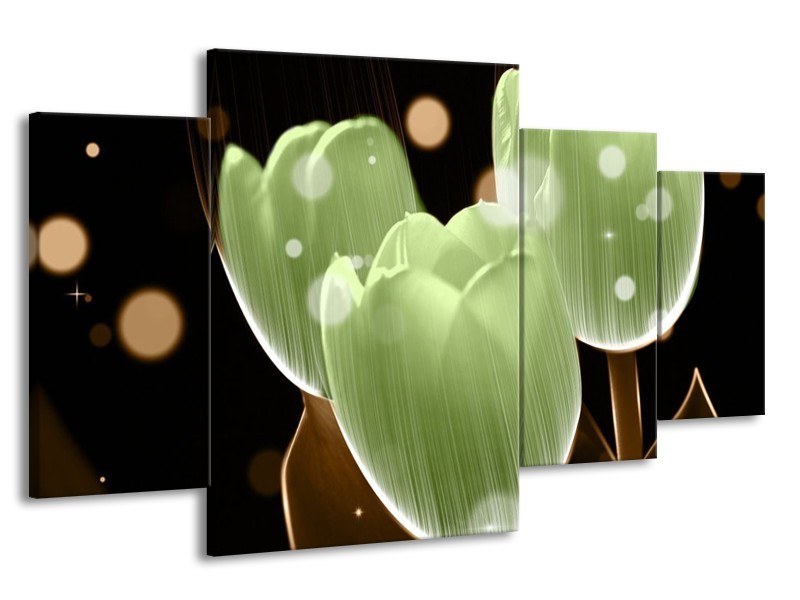 Canvas schilderij Tulp | Groen, Zwart | 160x90cm 4Luik