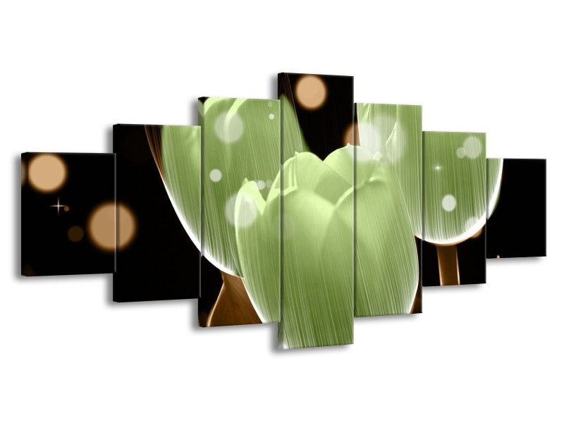 Canvas schilderij Tulp | Groen, Zwart | 210x100cm 7Luik