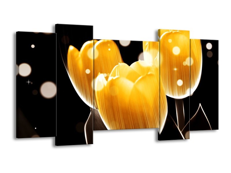 Glas schilderij Tulp | Geel, Zwart | 120x65cm 5Luik