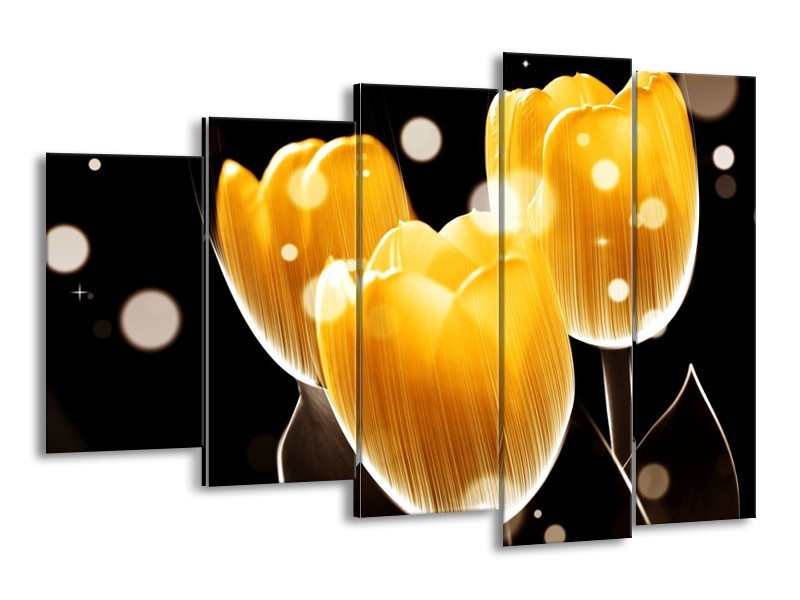 Glas schilderij Tulp | Geel, Zwart | 150x100cm 5Luik