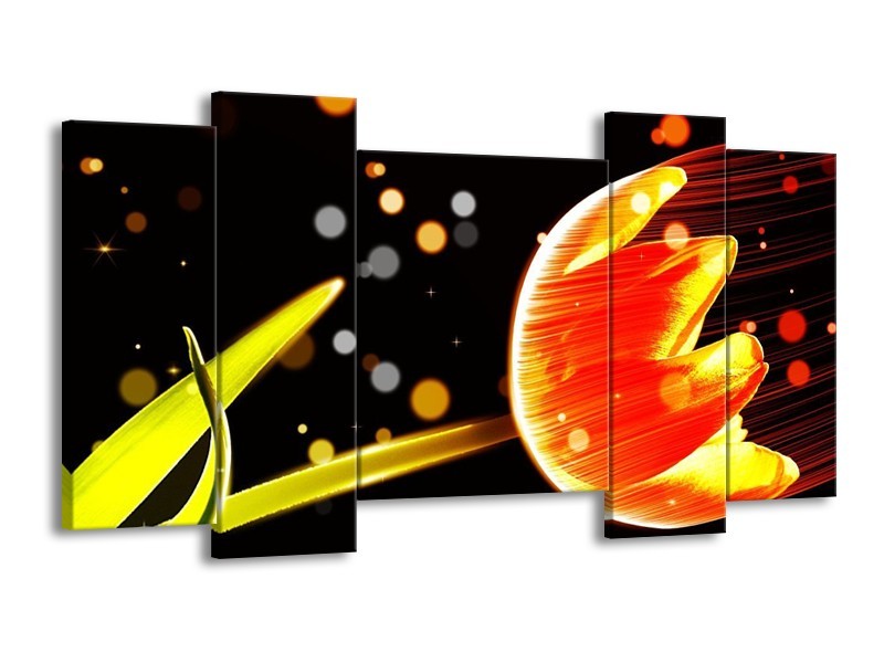 Canvas schilderij Tulp | Oranje, Zwart | 120x65 5Luik