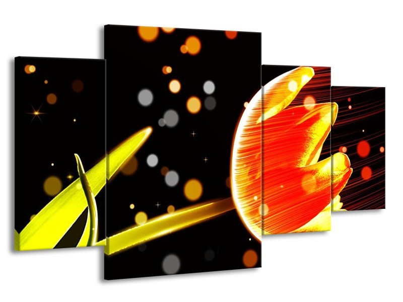 Canvas schilderij Tulp | Oranje, Zwart | 160x90cm 4Luik