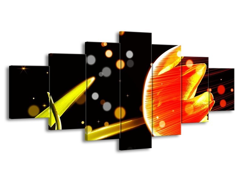 Canvas schilderij Tulp | Oranje, Zwart | 210x100cm 7Luik