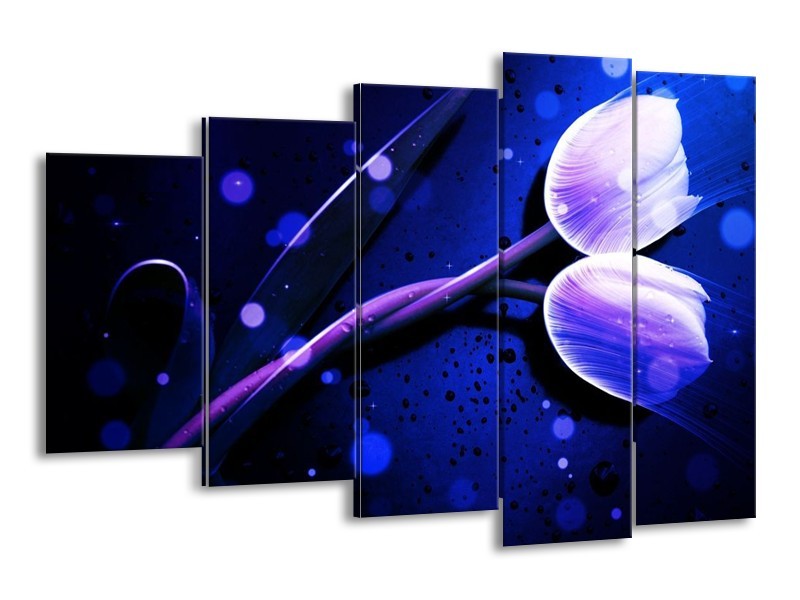 Canvas schilderij Tulp | Blauw, Paars, Wit | 150x100cm 5Luik