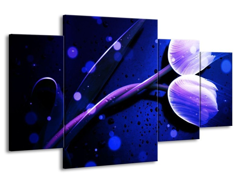 Canvas schilderij Tulp | Blauw, Paars, Wit | 160x90cm 4Luik