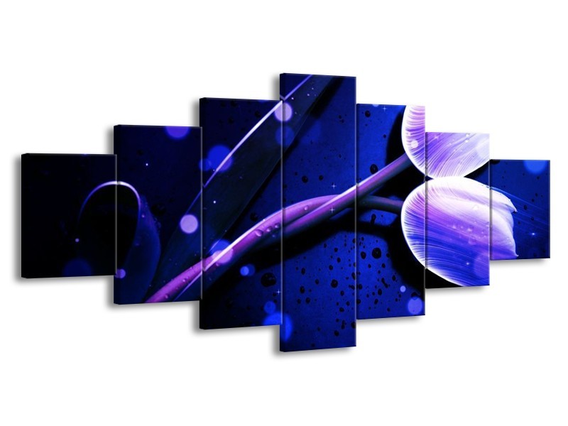 Canvas schilderij Tulp | Blauw, Paars, Wit | 210x100cm 7Luik