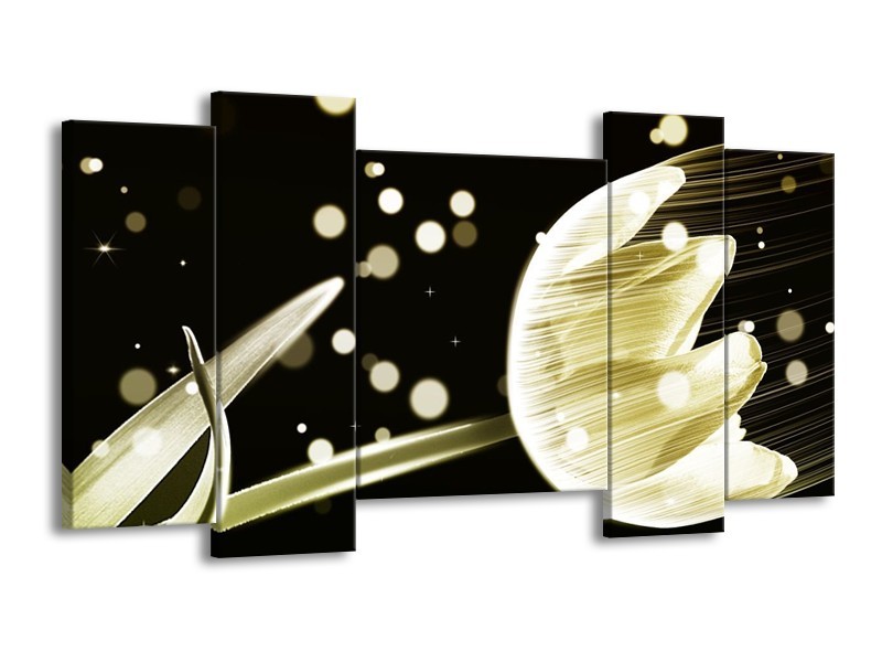 Canvas schilderij Tulp | Geel, Zwart | 120x65 5Luik