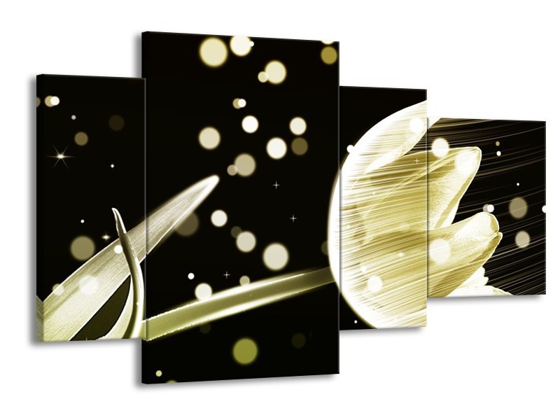 Canvas schilderij Tulp | Geel, Zwart | 120x75cm 4Luik