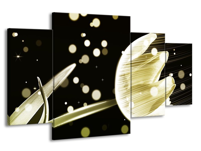 Canvas schilderij Tulp | Geel, Zwart | 160x90cm 4Luik