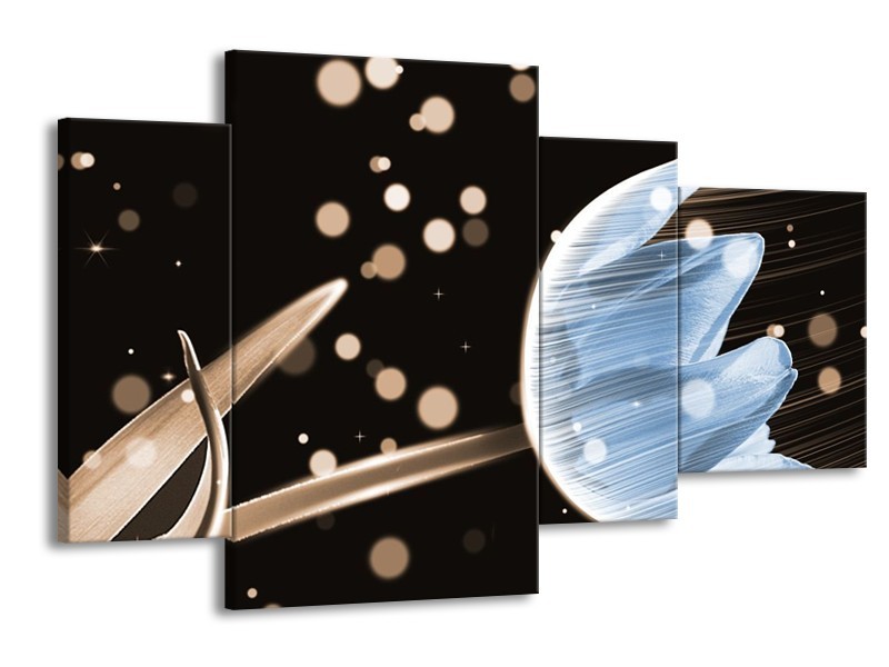 Canvas schilderij Tulp | Blauw, Zwart | 120x75cm 4Luik