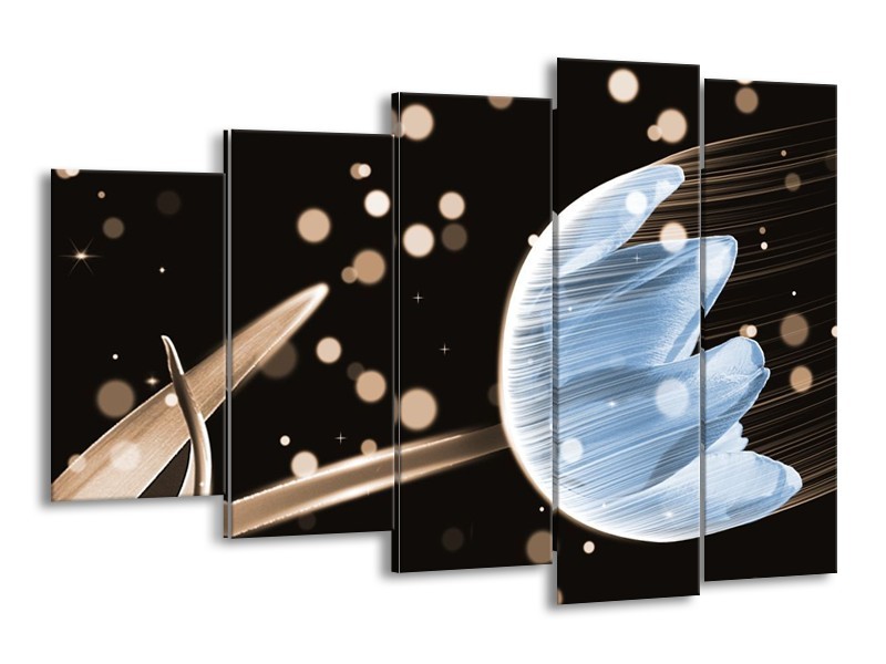 Canvas schilderij Tulp | Blauw, Zwart | 150x100cm 5Luik