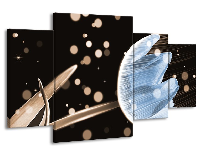 Canvas schilderij Tulp | Blauw, Zwart | 160x90cm 4Luik