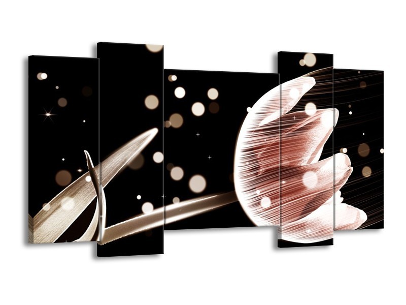 Canvas schilderij Tulp | Bruin, Zwart | 120x65 5Luik