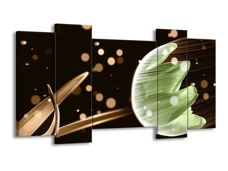 Canvas schilderij Tulp | Groen, Zwart | 120x65 5Luik