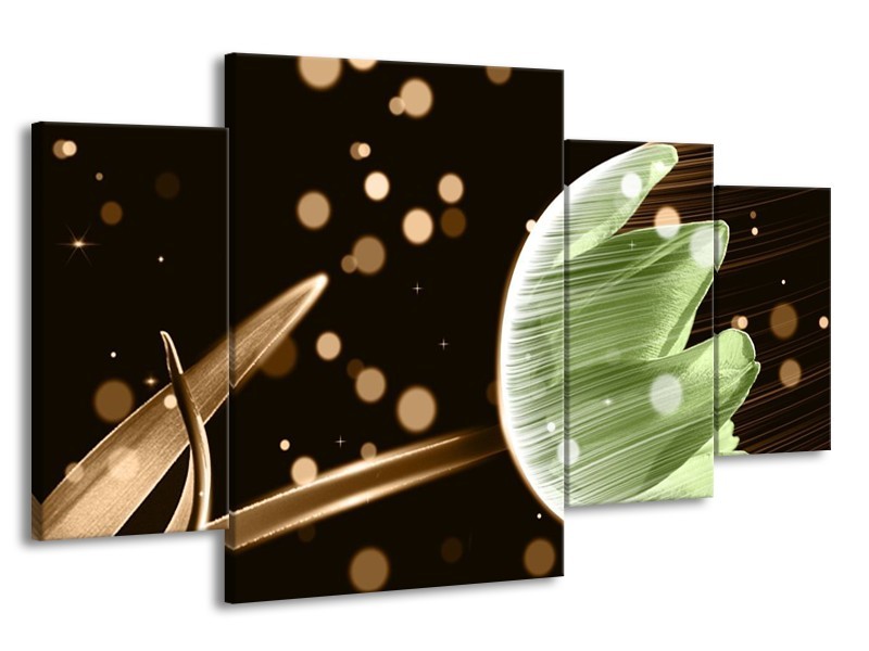Canvas schilderij Tulp | Groen, Zwart | 160x90cm 4Luik