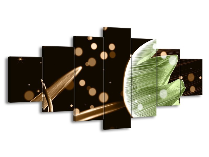 Canvas schilderij Tulp | Groen, Zwart | 210x100cm 7Luik