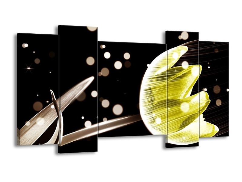 Canvas schilderij Tulp | Zwart, Geel | 120x65 5Luik