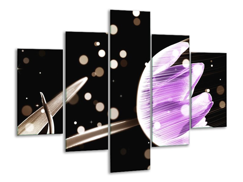 Canvas schilderij Tulp | Paars, Zwart | 100x70cm 5Luik