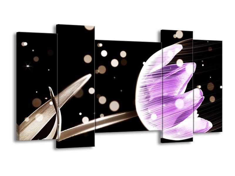 Canvas schilderij Tulp | Paars, Zwart | 120x65 5Luik