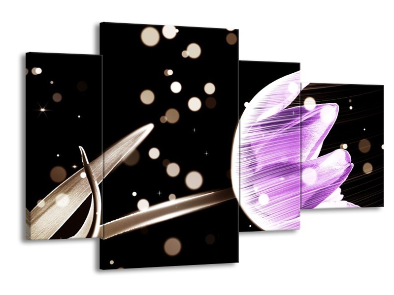 Canvas schilderij Tulp | Paars, Zwart | 120x75cm 4Luik