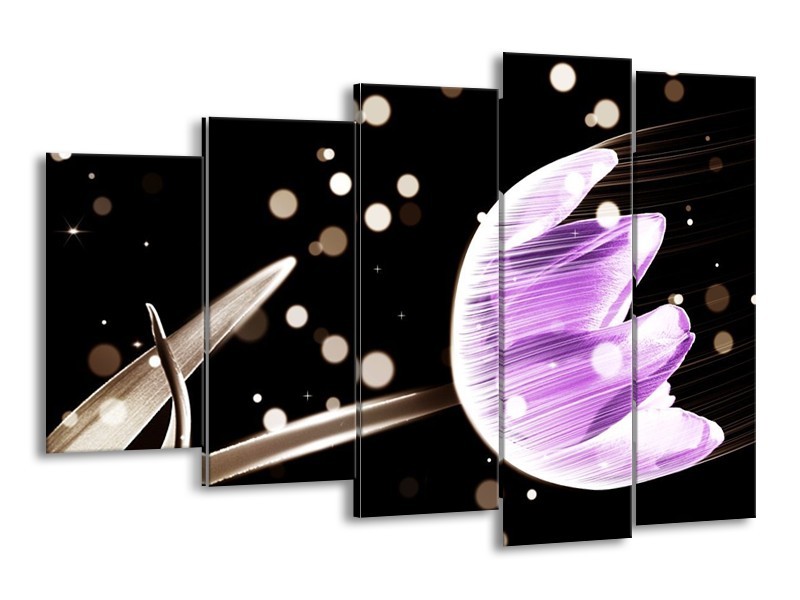 Canvas schilderij Tulp | Paars, Zwart | 150x100cm 5Luik