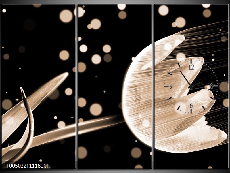 Klok schilderij Tulp | Bruin, Zwart | 111x80cm 3Luik