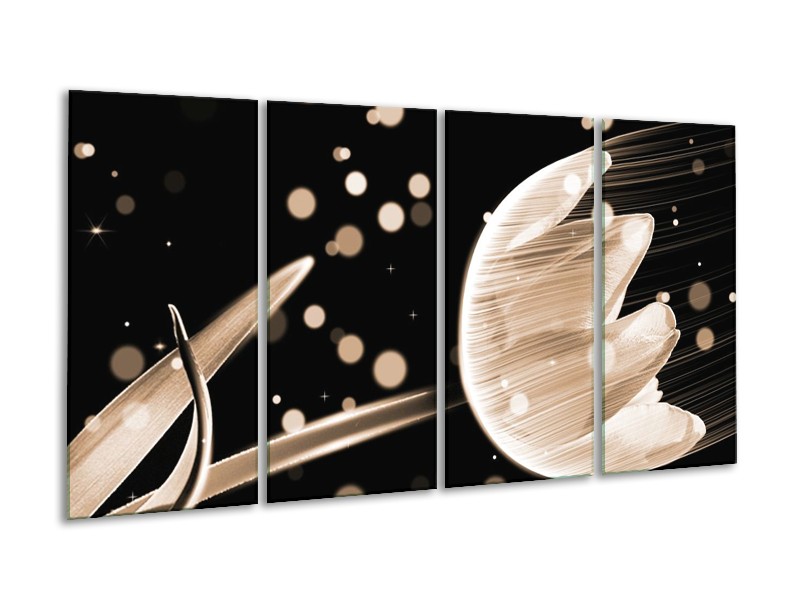 Canvas schilderij Tulp | Bruin, Zwart | 160x80cm 4Luik