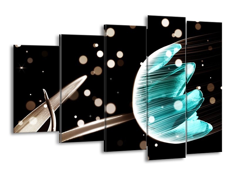 Canvas schilderij Tulp | Groen, Zwart | 150x100cm 5Luik