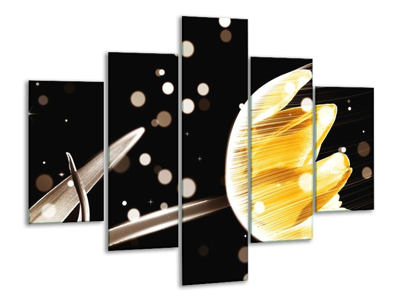 Canvas schilderij Tulp | Geel, Zwart | 100x70cm 5Luik