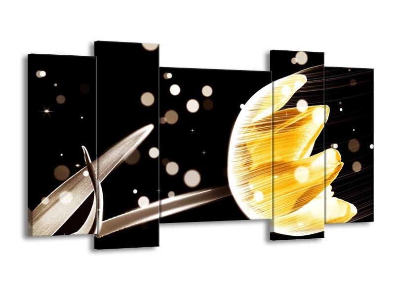 Canvas schilderij Tulp | Geel, Zwart | 120x65 5Luik