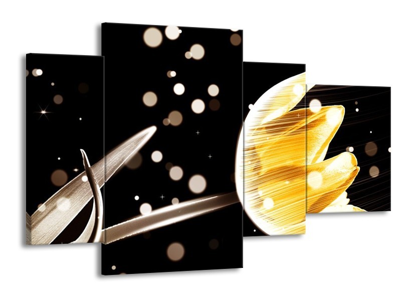 Canvas schilderij Tulp | Geel, Zwart | 120x75cm 4Luik
