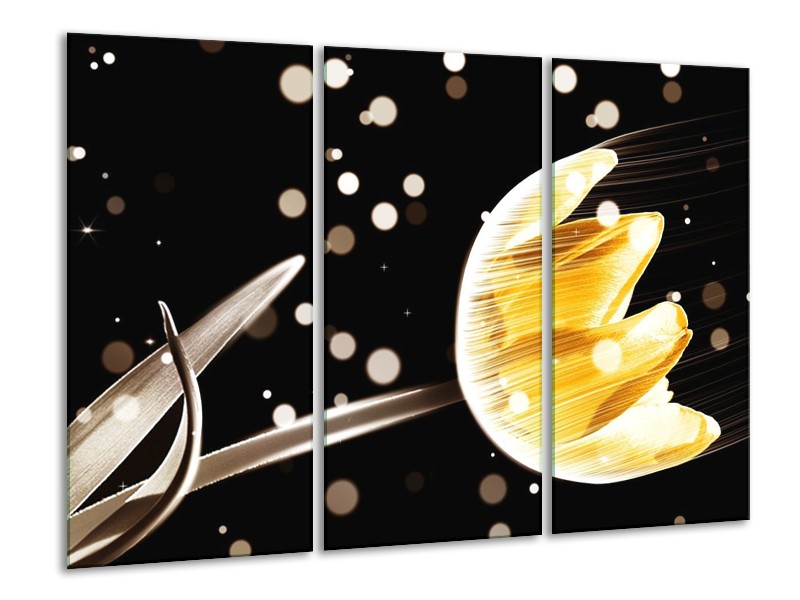 Canvas schilderij Tulp | Geel, Zwart | 120x80cm 3Luik