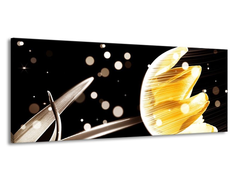 Canvas schilderij Tulp | Geel, Zwart | 145x58cm 1Luik