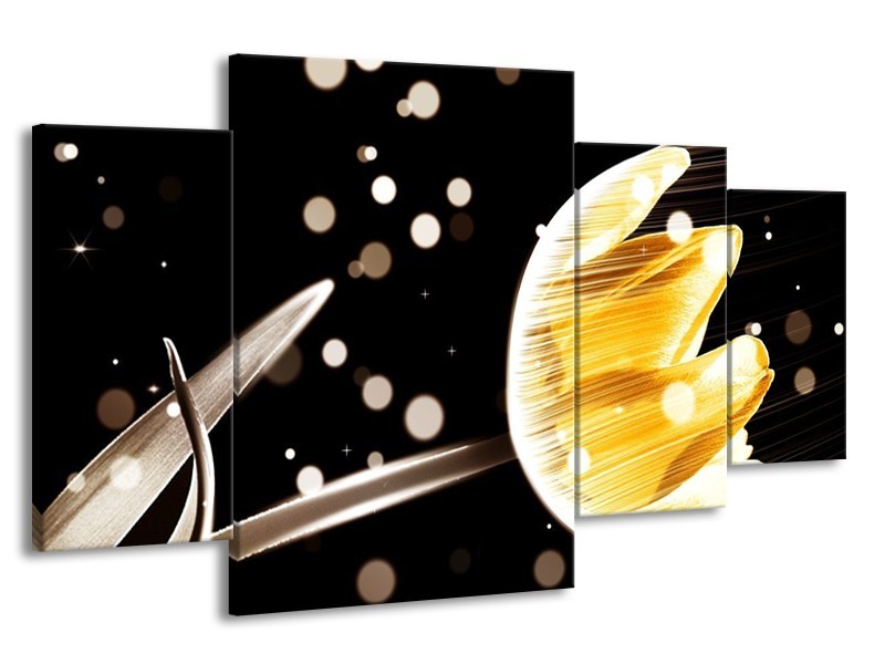 Canvas schilderij Tulp | Geel, Zwart | 160x90cm 4Luik