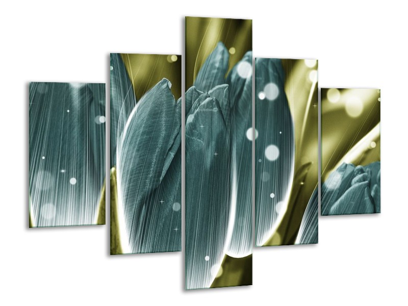 Canvas schilderij Tulp | Blauw, Grijs | 100x70cm 5Luik