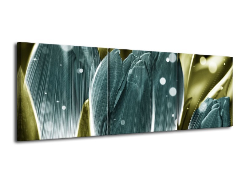 Canvas schilderij Tulp | Blauw, Grijs | 120x40cm 3Luik