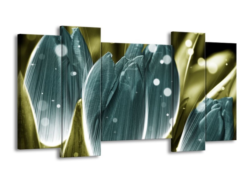 Canvas schilderij Tulp | Blauw, Grijs | 120x65 5Luik