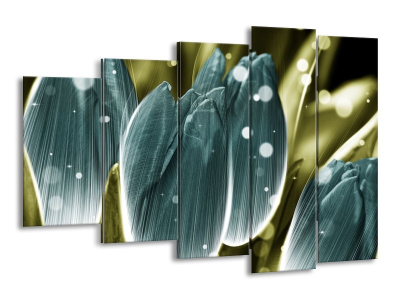 Canvas schilderij Tulp | Blauw, Grijs | 150x100cm 5Luik