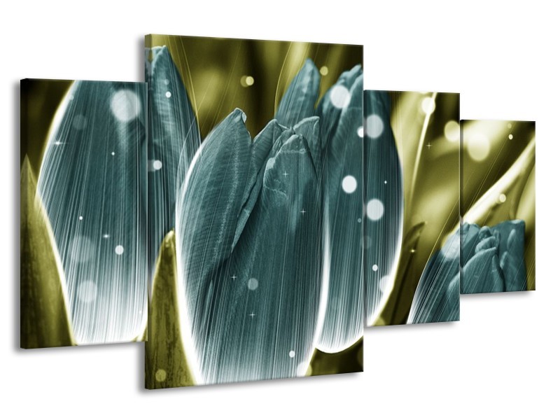 Canvas schilderij Tulp | Blauw, Grijs | 160x90cm 4Luik