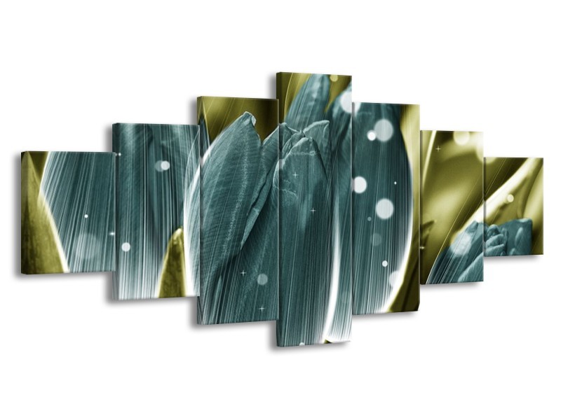 Canvas schilderij Tulp | Blauw, Grijs | 210x100cm 7Luik