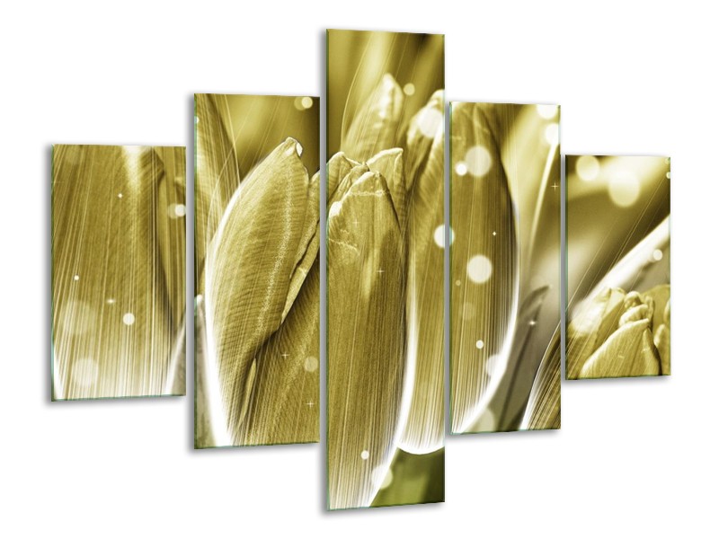Canvas schilderij Tulp | Goud, Wit | 100x70cm 5Luik
