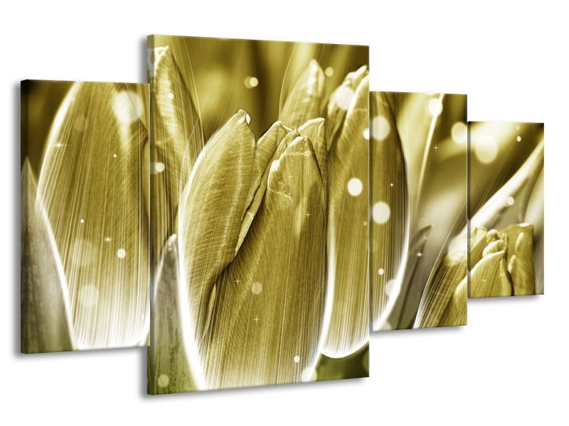 Canvas schilderij Tulp | Goud, Wit | 160x90cm 4Luik