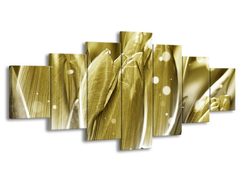 Canvas schilderij Tulp | Goud, Wit | 210x100cm 7Luik