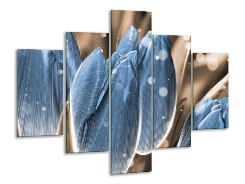 Canvas schilderij Tulp | Blauw, Grijs | 100x70cm 5Luik