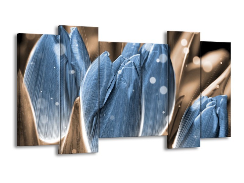 Canvas schilderij Tulp | Blauw, Grijs | 120x65 5Luik