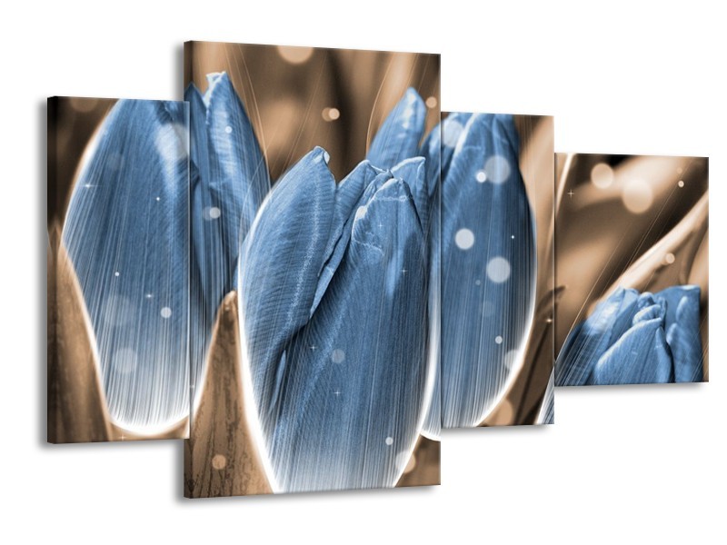 Canvas schilderij Tulp | Blauw, Grijs | 120x75cm 4Luik