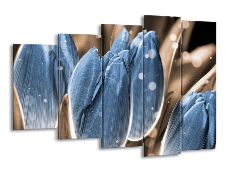 Glas schilderij Tulp | Blauw, Grijs | 150x100cm 5Luik