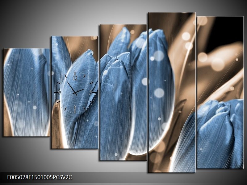 Klok schilderij Tulp | Blauw, Grijs | 150x100cm 5Luik